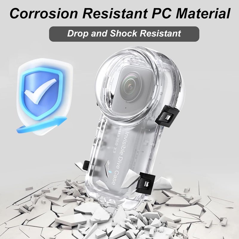 Sruim Insta 360 X3 Invisible Dive Case, Splash Prevention Housing Waterproof Up to 50m (164ft) Underwater Dive Protective Shell for Insta360 X3 with Bracket Accessories - Image 3